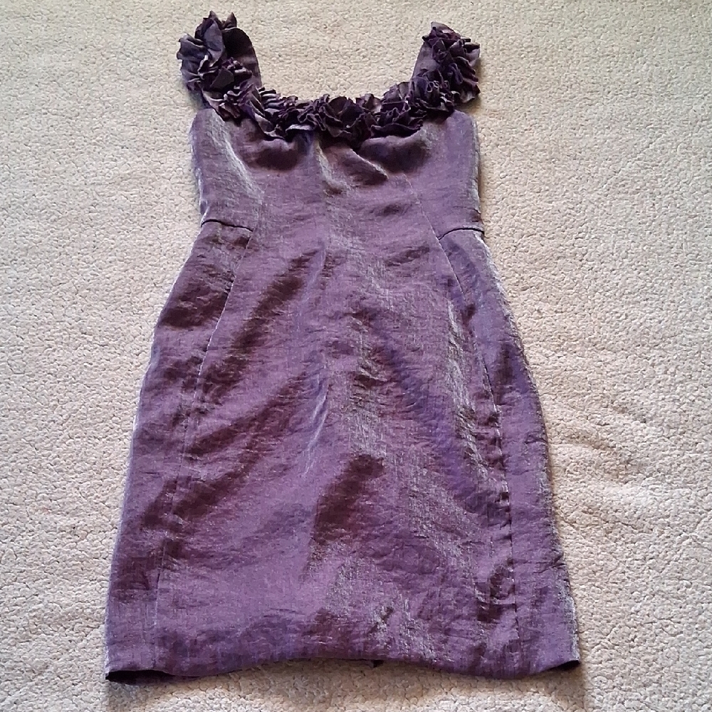 London Times Purple Silver Metallic Rossette Midi Dress